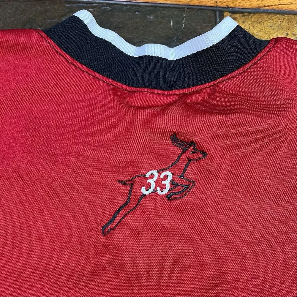 VTG 90s Nike Soccer Jersey Red Black Center Stripe Swoosh Mens L
